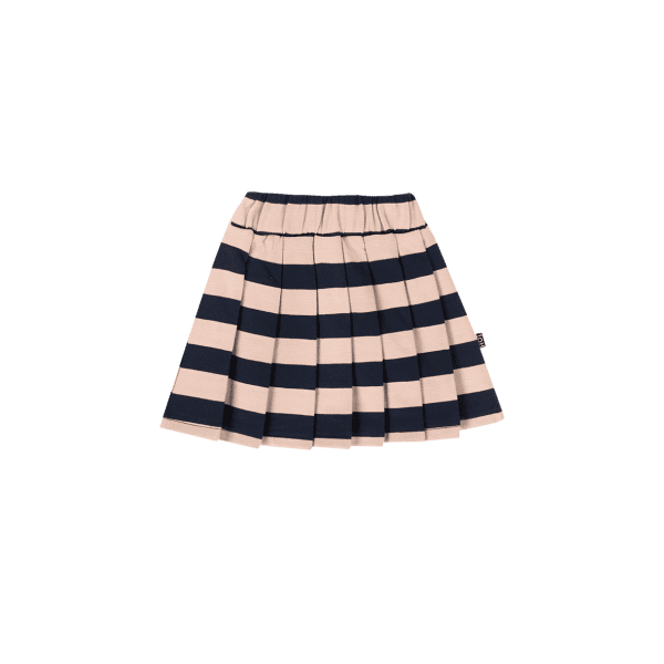 House of Jamie: Pleated Skirt - Biscuit and Blue stripes
