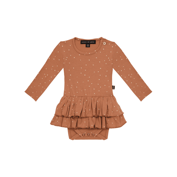 House of Jamie: Ruffled bodysuit Dress - Burnt ginger dots
