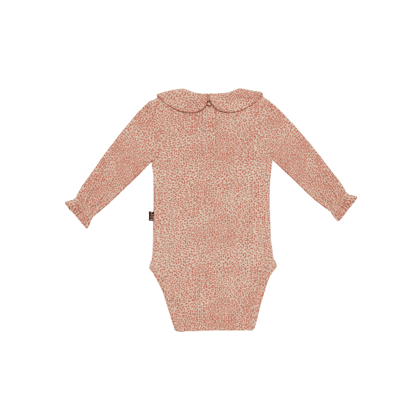 house of jamie: rib collar bodysuit - rose dawn little leopard